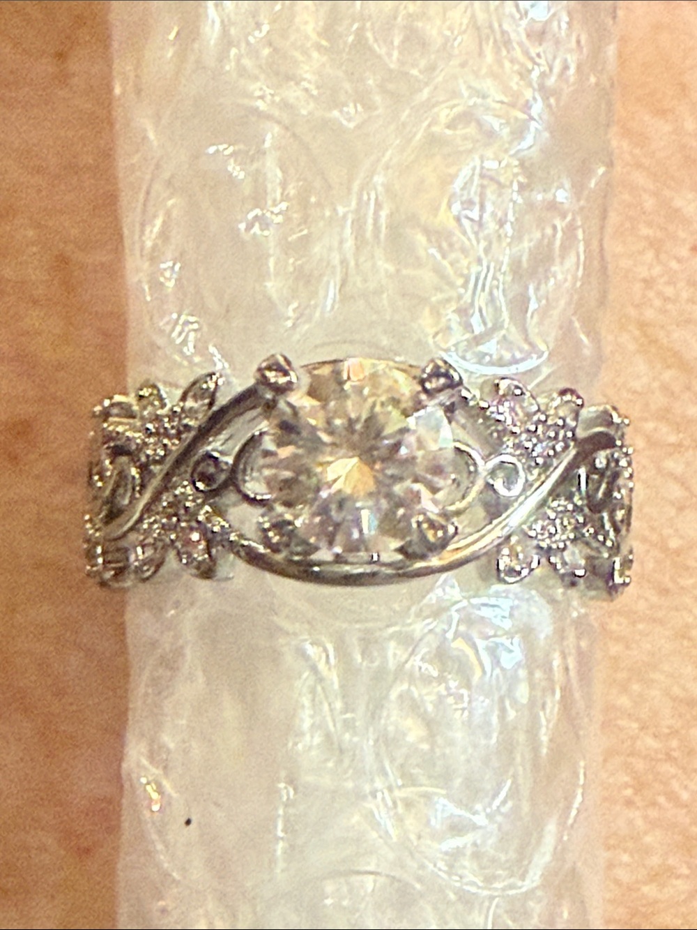 GRA CERTIFIED MOISSANITE DIAMOND 1CT silver baked Filigree Engagement Ring